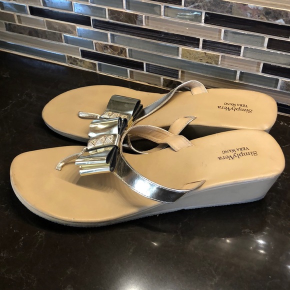 Simply Vera Vera Wang | Shoes | Simply Vera Wang Gold Bow Flip Flop Sandals  | Poshmark